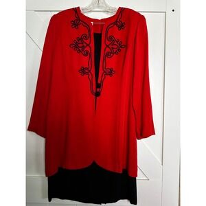 Vintage Danny Nicole Red/Black Embroidered Sheath Slip Dress Set Petite Sz 14